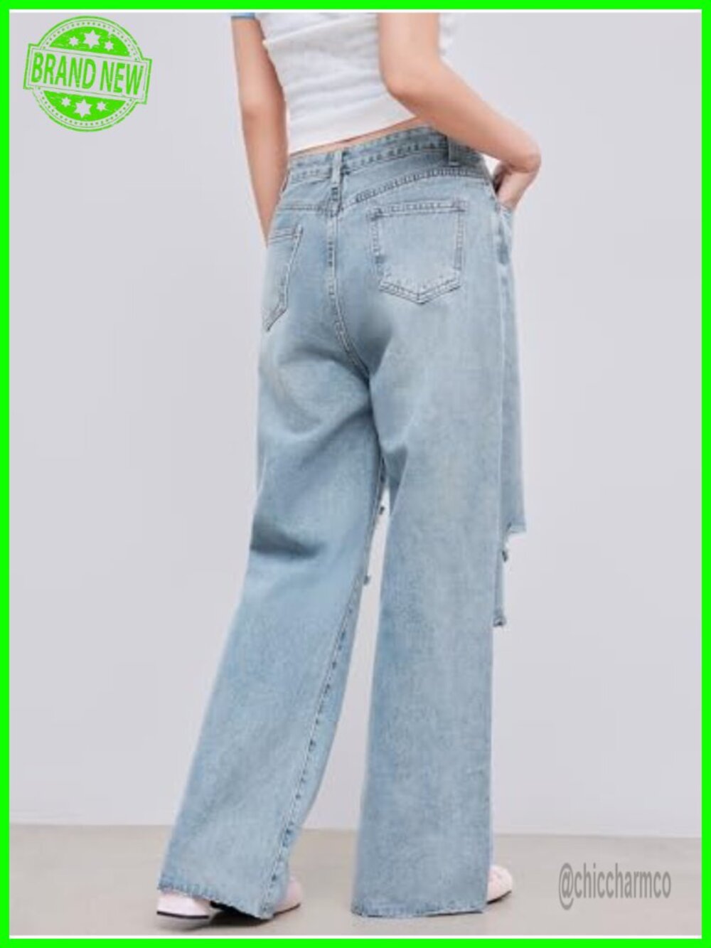 High Waisted Ripped Straight Leg Jeans Distressed Baggy Denim Pants - Picture 4 of 6